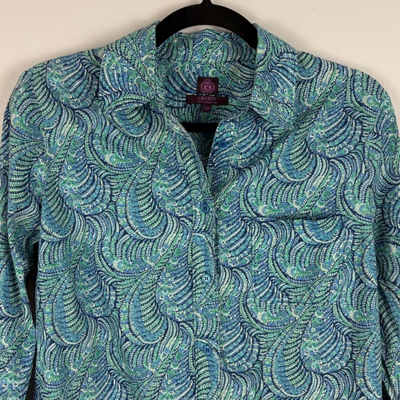 Liberty Art Fabrics Paisley Button Up Shirt Blue Green Cotton Small - Picture 3 of 13